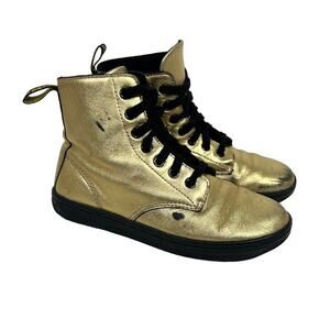 Dr. Martens Women's Leyton Metallic Leather Sneaker Ankle Boot 5 US Gold